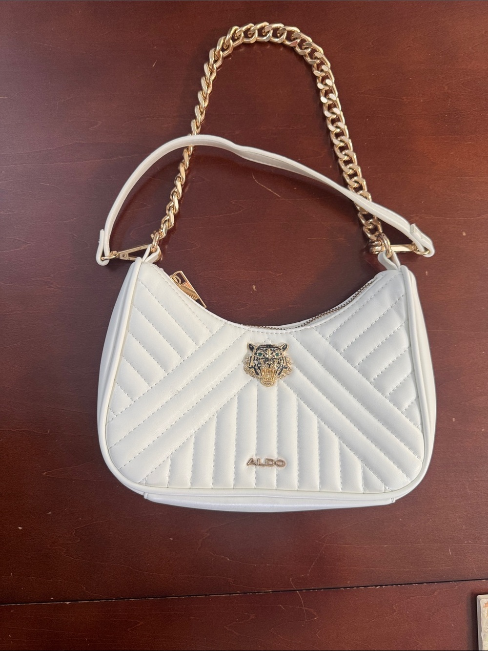 ALDO White Quilted Shoulder Bag with Gold Chain Detail. Like New.